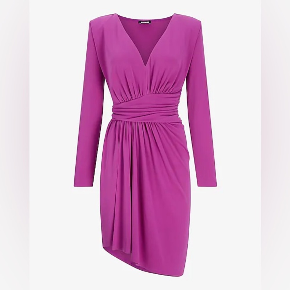 NWT! Draped V-Neck Strong Shoulder Mini Dress